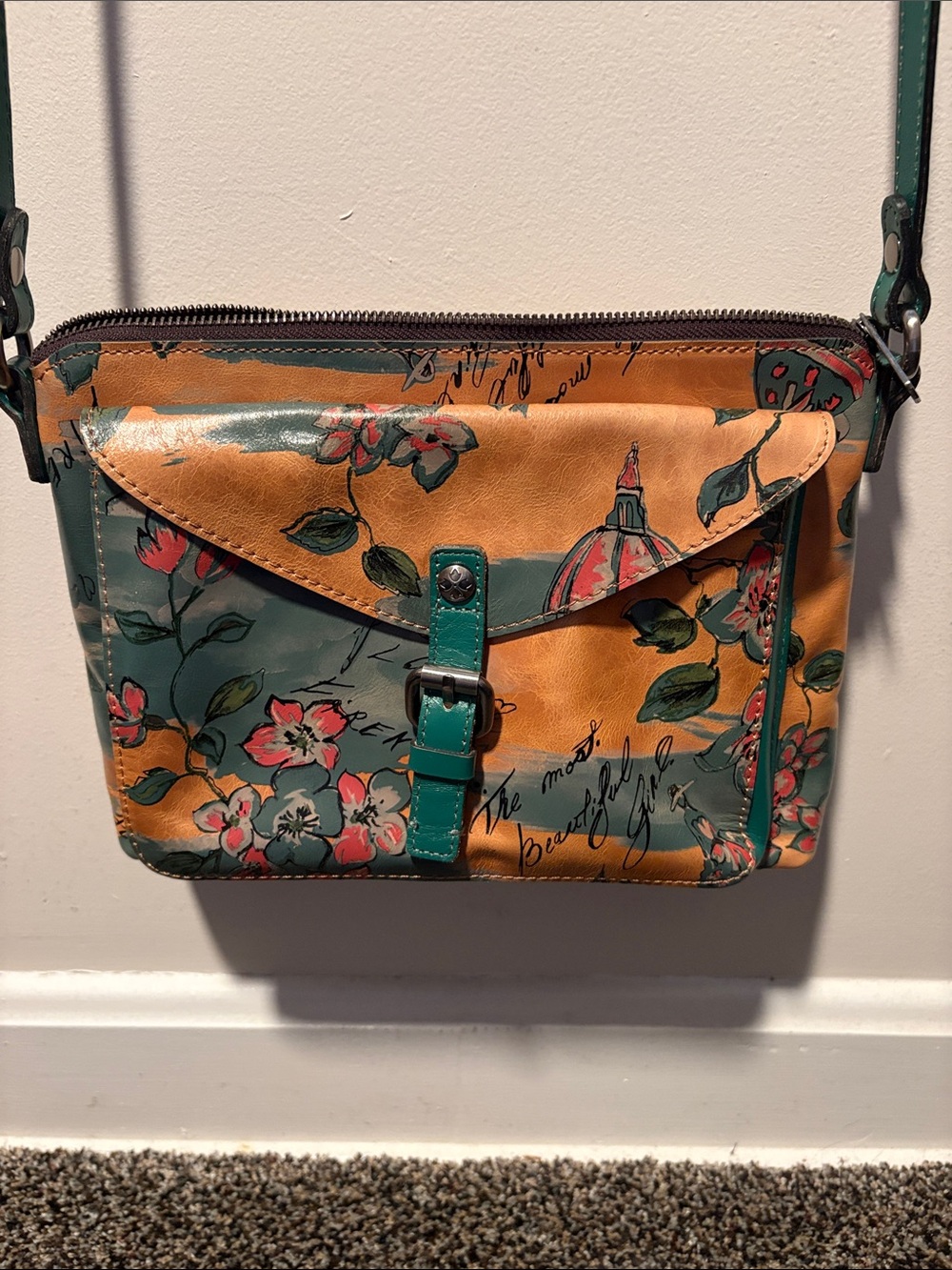Patricia Nash Floral Printed Crossbody Bag in Tan and Green - Picture 2 of 6